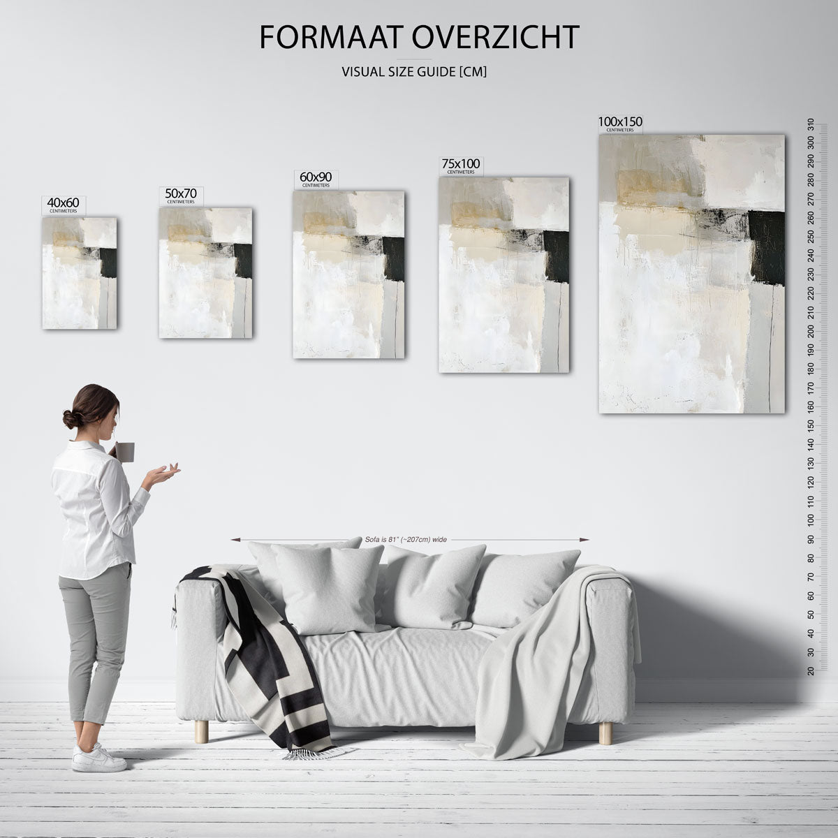 Neutrale compositie – staand wanddecoratie kunstwerk