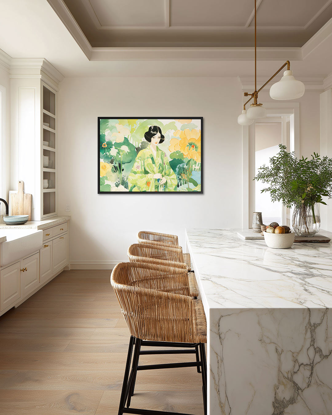 Vrouw in bloemen – liggende wanddecoratie