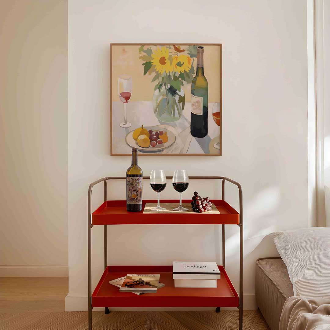 Stilleven met zonnebloemen – vierkante keuken wanddecoratie van WallArtistic