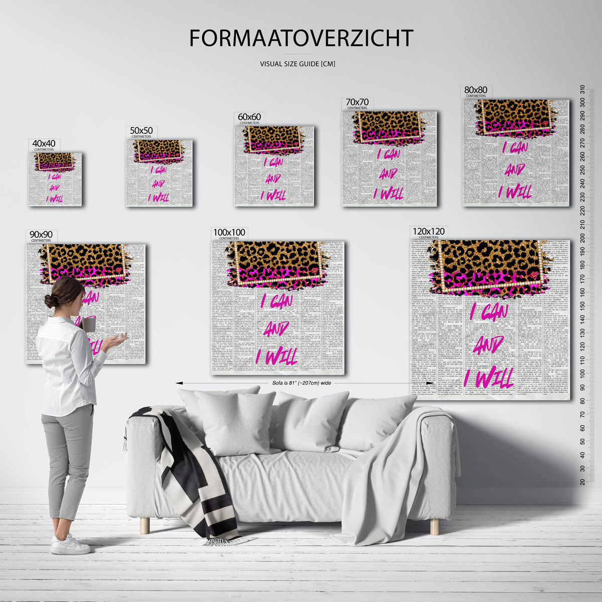 Luipaardprint en tekst – kleurrijke vierkante muurposter in Pop Art stijl