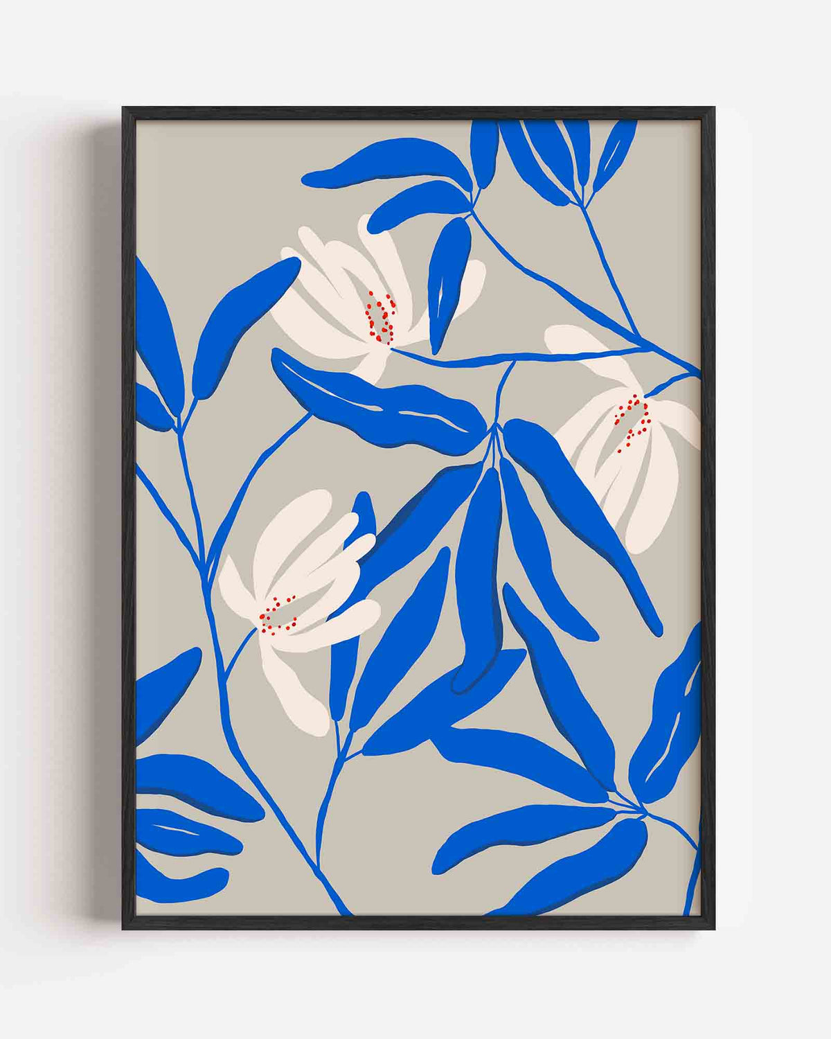 Blauwe bladeren en bloemen – Slow Living portret poster als wanddecoratie