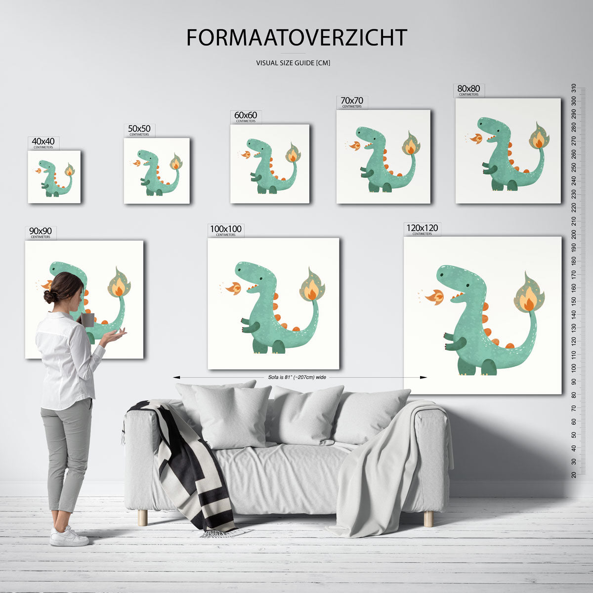 Groene dinosaurus – vierkante muurposter voor de kinderkamer