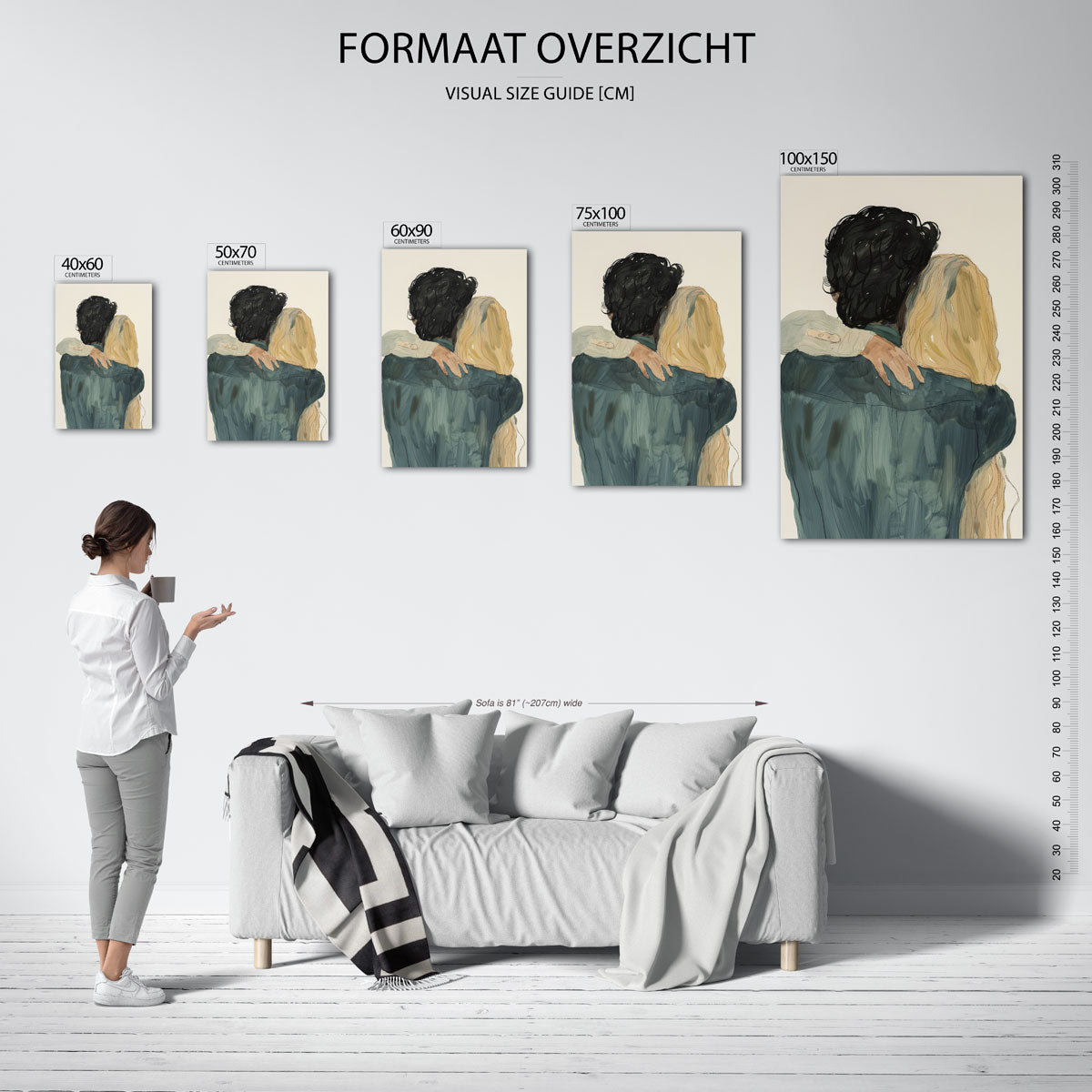 Omarmende figuren – Wanddecoratie kunstwerk – moderne staande wandkunst