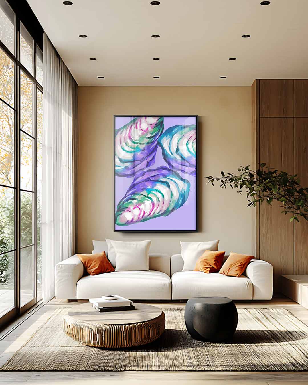 Kleurrijke Abstracte Oesters – plexiglas wanddecoratie in portret formaat