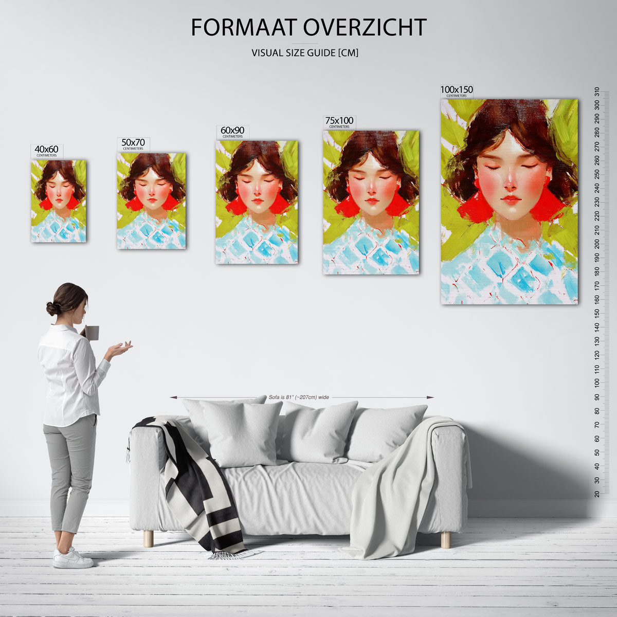 Dromerige portretstudie – moderne staande wandkunst