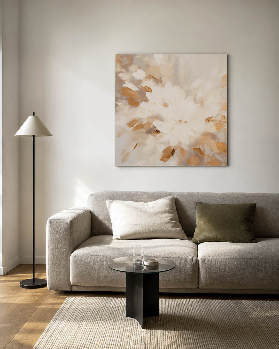 Bloemrijke compositie kunstwerk – detailweergave – dit werk toont een dynamische compositie van vloeiende bloemvormen in