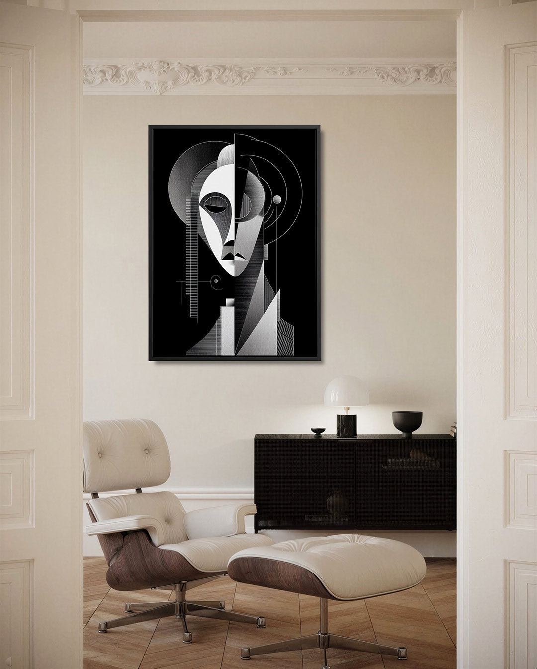 Geometrisch portret – moderne staande wandkunst
