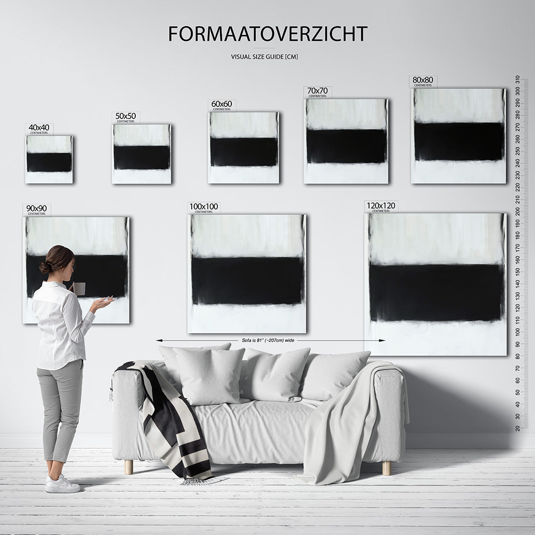 Eenvoudige kleurvlakken kunstwerk – materiaalweergave – dit werk toont een groot zwart vlak in het midden, omgeven door