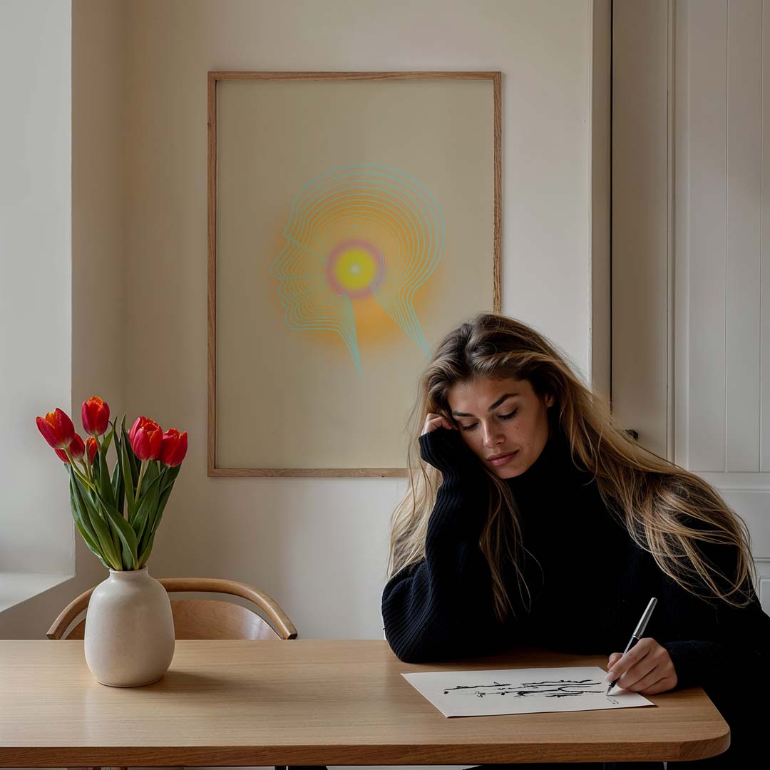 Stralende Energie Kop – staande muurposter met mindfulness uitstraling