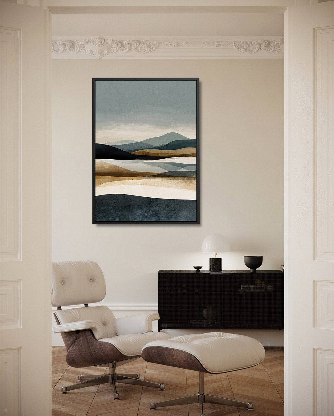Gelaagde landschap compositie – moderne staande wandkunst