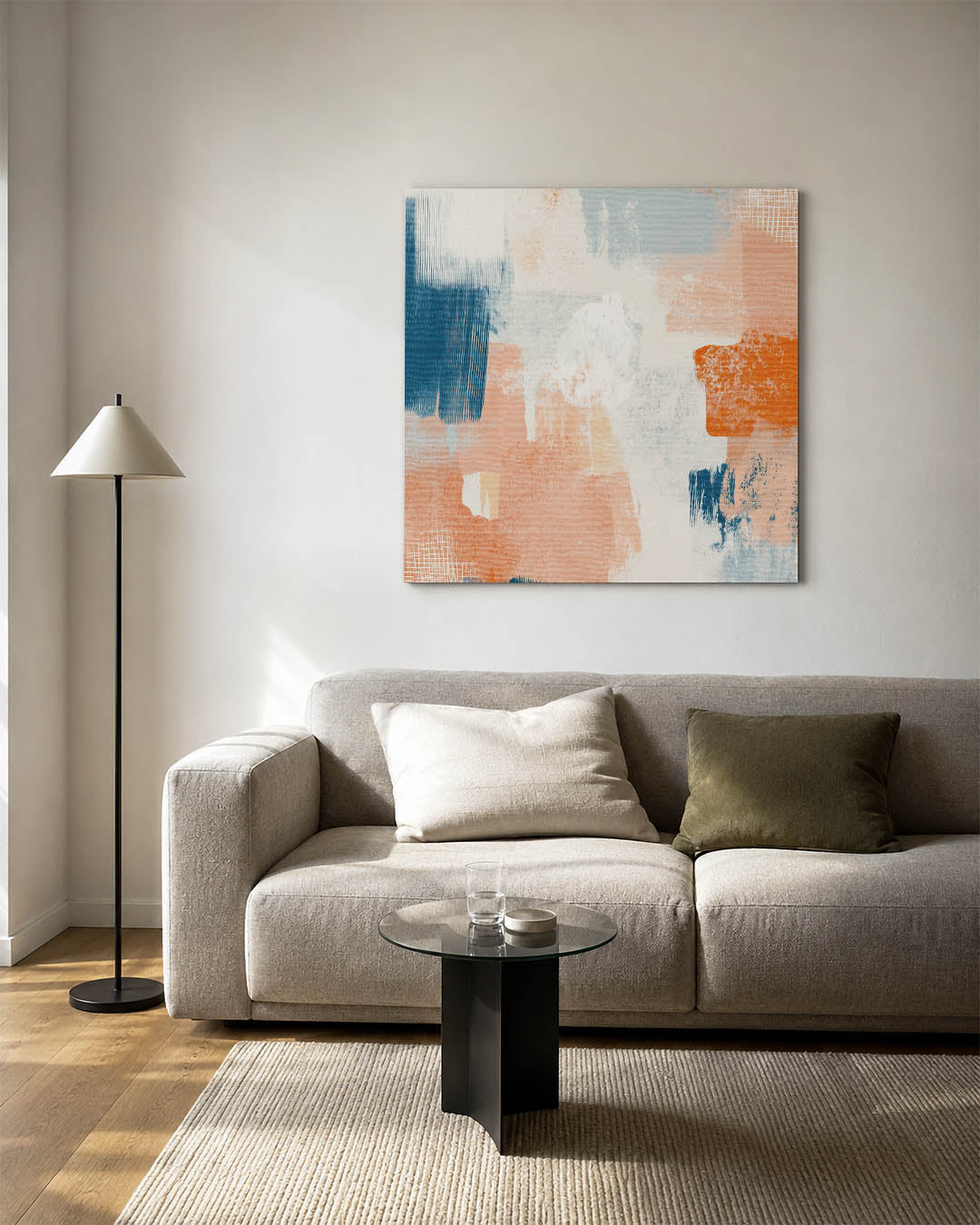 Kleurrijke vegen compositie kunstwerk – vierkante wanddecoratie – dit werk toont een dynamische mix van vegen en patronen in