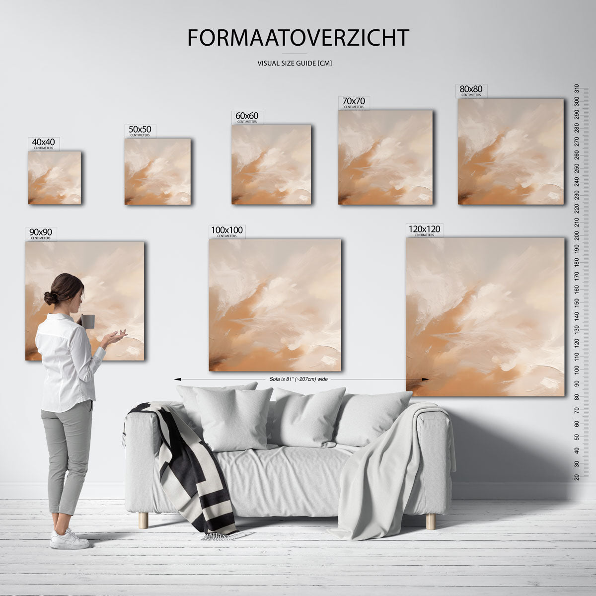 Abstracte beige en witte – vierkante muurposter met abstracte vormen