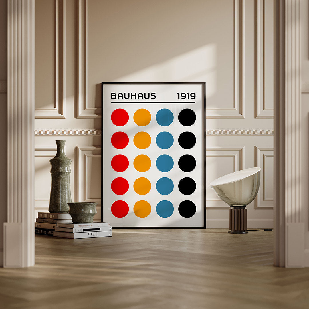 Cirkelritme en kleur – moderne Bauhaus wandkunst als poster