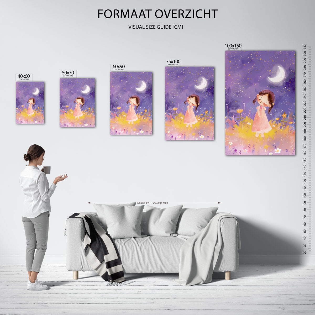 Dromerig meisje onder sterren – staande wanddecoratie van WallArtistic