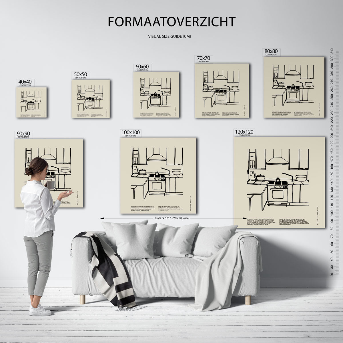Keuken schets – vierkante muurposter voor keuken of eethoek