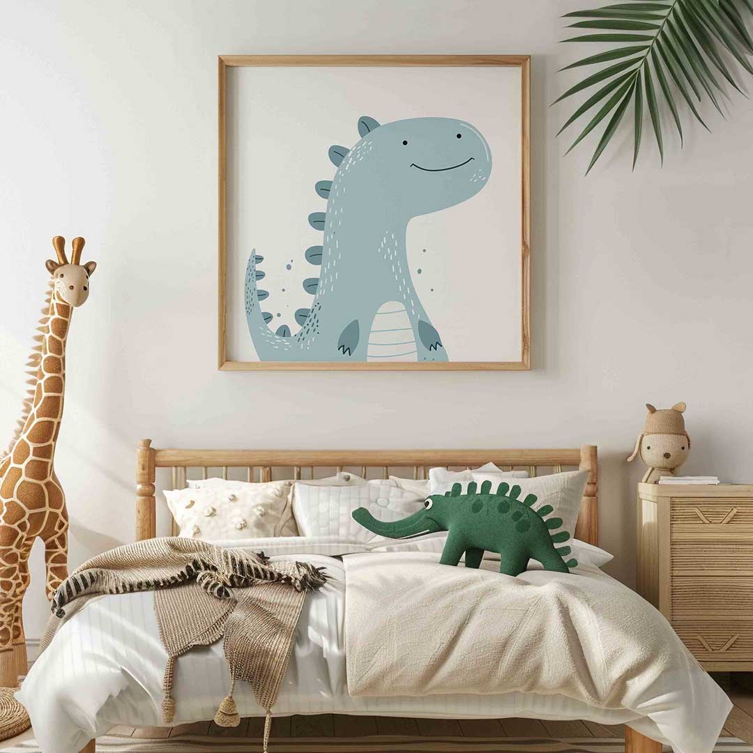 Blauwe dinosaurus – vierkante kinderkamer wanddecoratie van WallArtistic