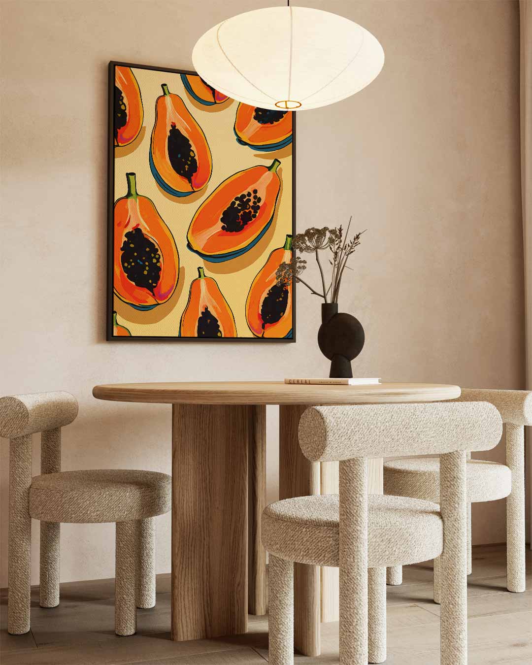 Tropische Papaya Print – canvas wanddecoratie in portret formaat