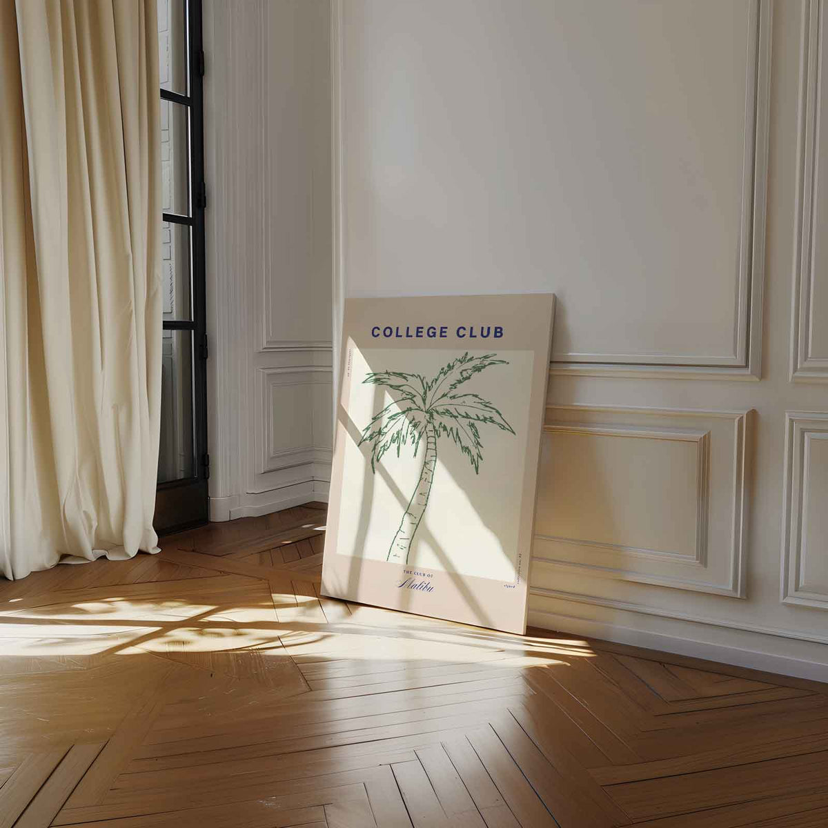 College Club Palmboom Art Print – kunstwerk met zwarte baklijst
