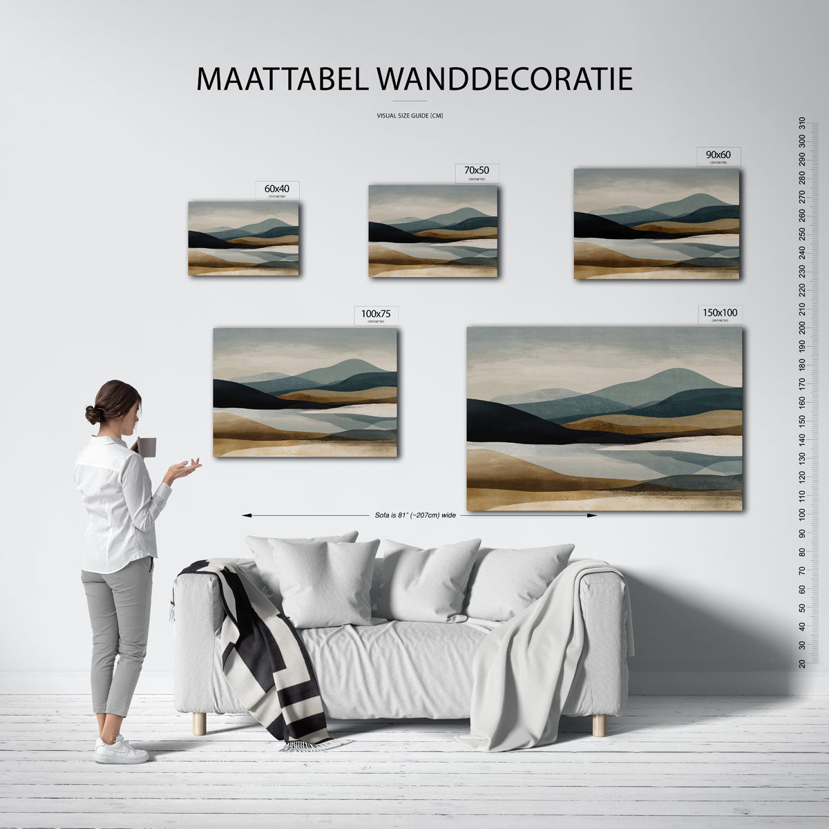 Gelaagde compositie – Liggende wanddecoratie – moderne liggende wandkunst