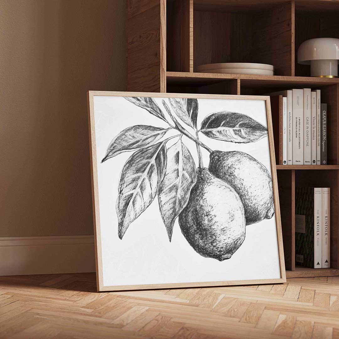 Citroenen en bladeren – moderne wandkunst met kleur en vormen als poster