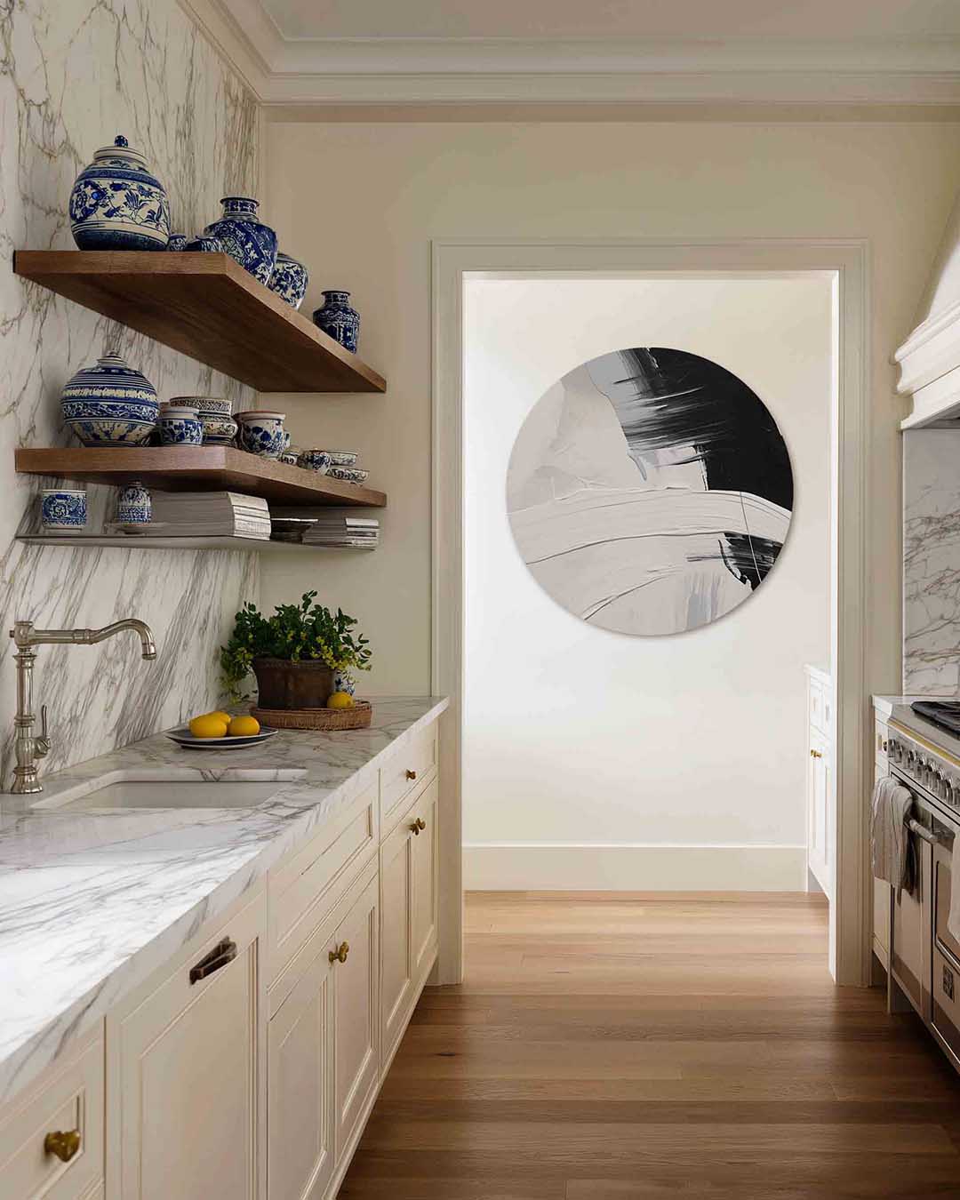 Zwart en wit abstracte – moderne abstracte muurcirkel voor aan de muur