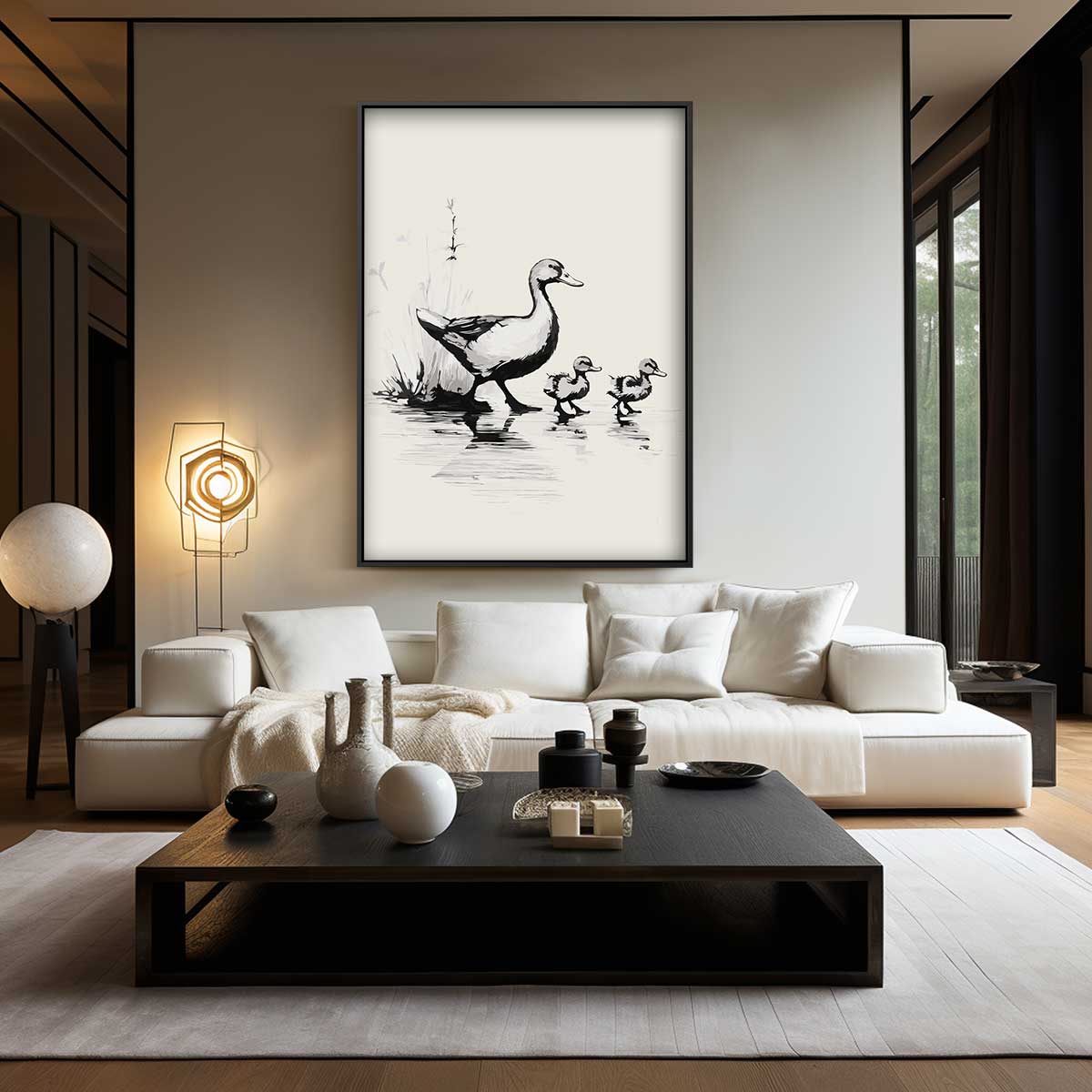 Eendjes bij het Water – canvas wanddecoratie in portret formaat