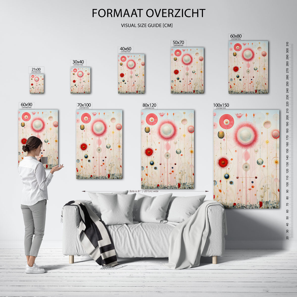Bloemvormen en cirkels – staande muurposter met surrealistische uitstraling