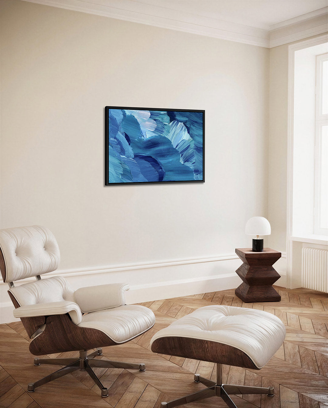 Dynamische blauwe beweging – Blauwtinten – alternatieve weergave van het kunstwerk
