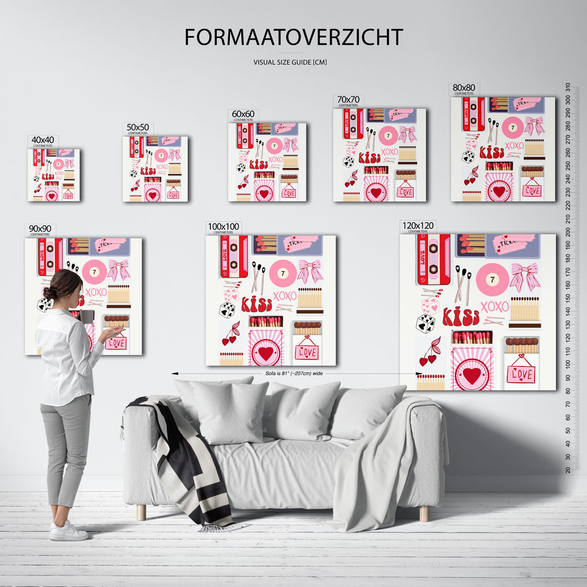 Liefdevolle symbolen – kleurrijke vierkante muurposter in Pop Art stijl
