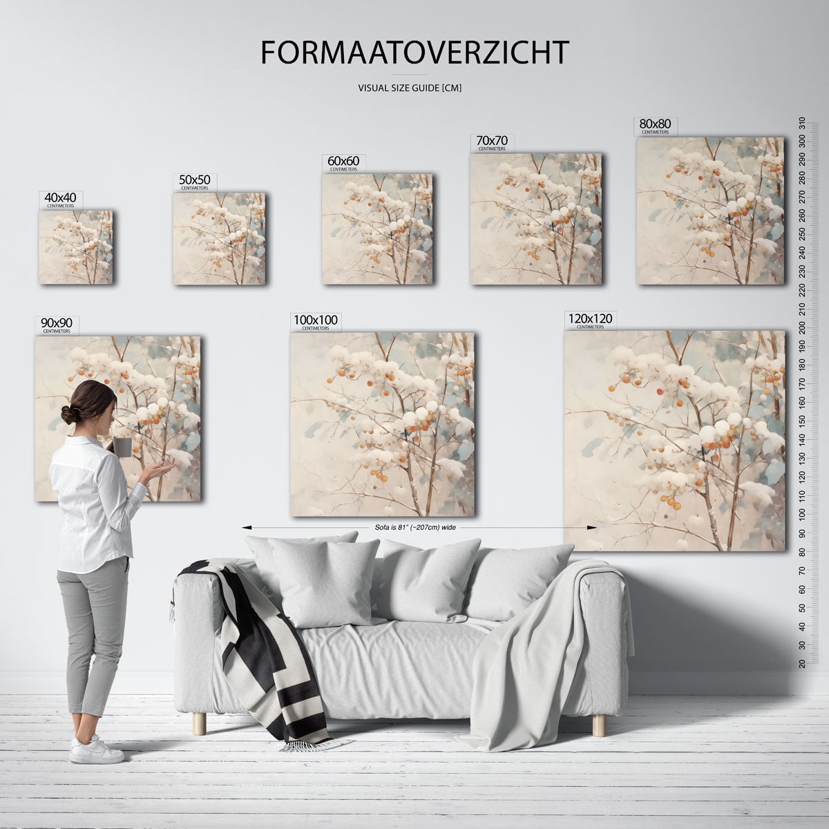 Takken met sneeuw – vierkante muurposter voor kerst