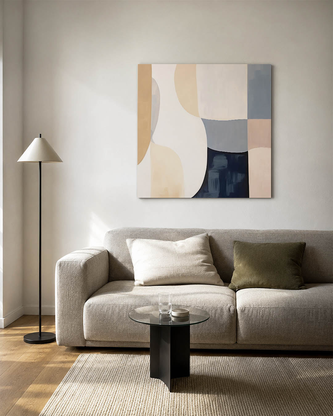 Organische vormen compositie kunstwerk – vierkante wanddecoratie – dit werk toont een harmonie van vloeiende vormen en zachte