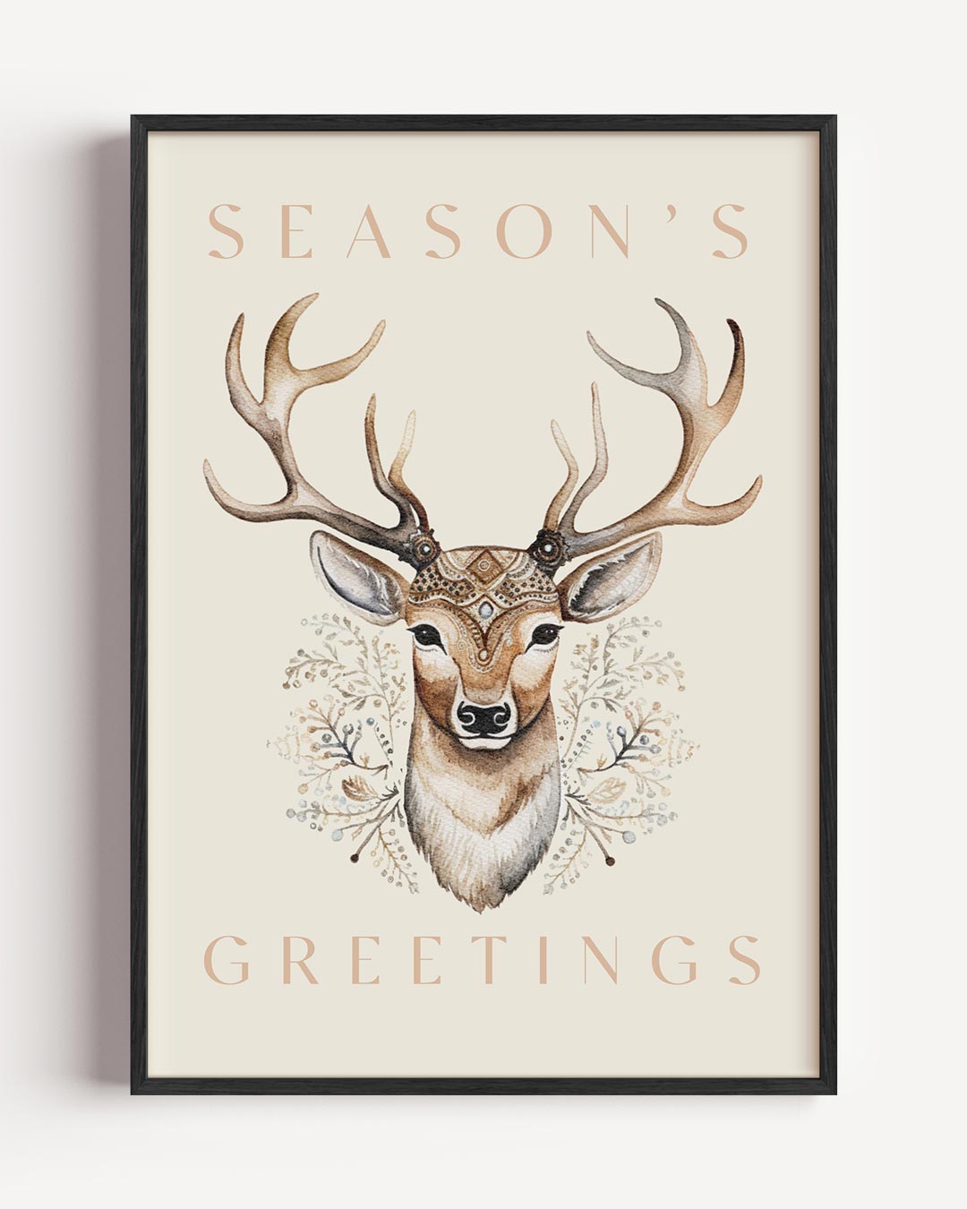 Warme Wenskaart met Hert – kerst portret poster als wanddecoratie