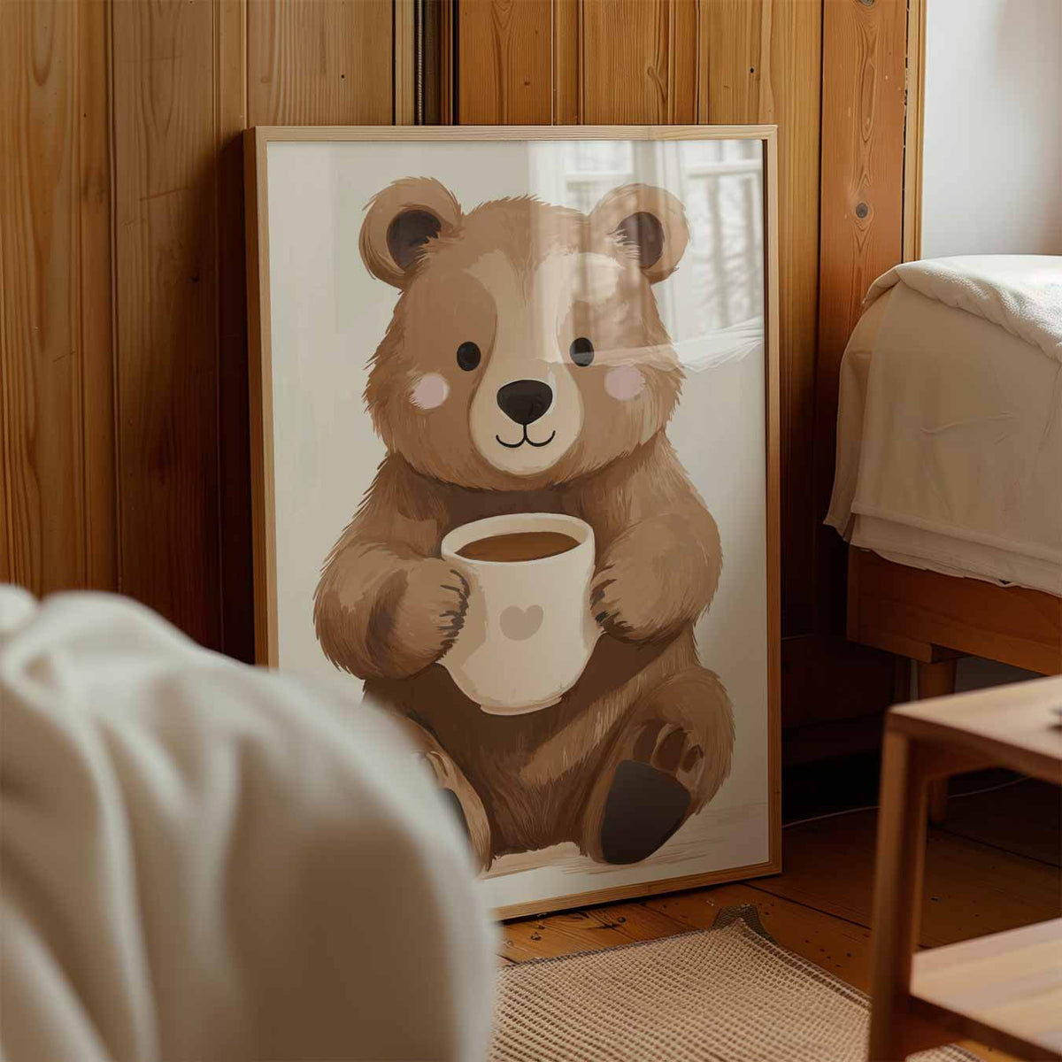 Schattige Berenposter met Koffie – kinderposter in staand formaat