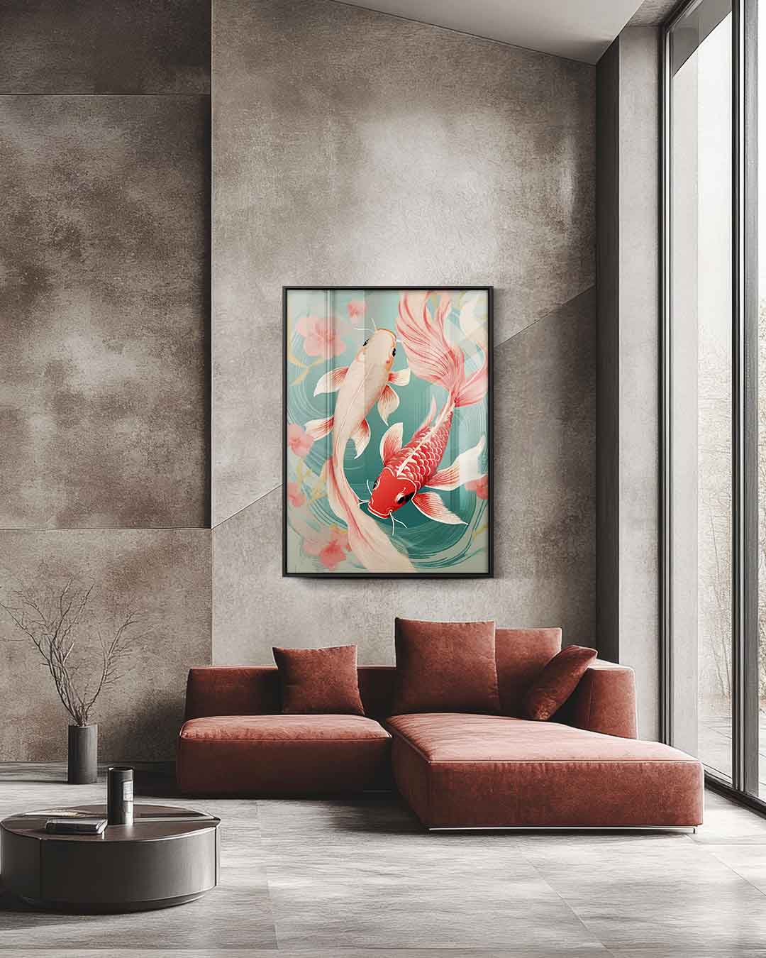 Vrolijke Koi Karpers – staande wandkunst voor woonkamer of interieur