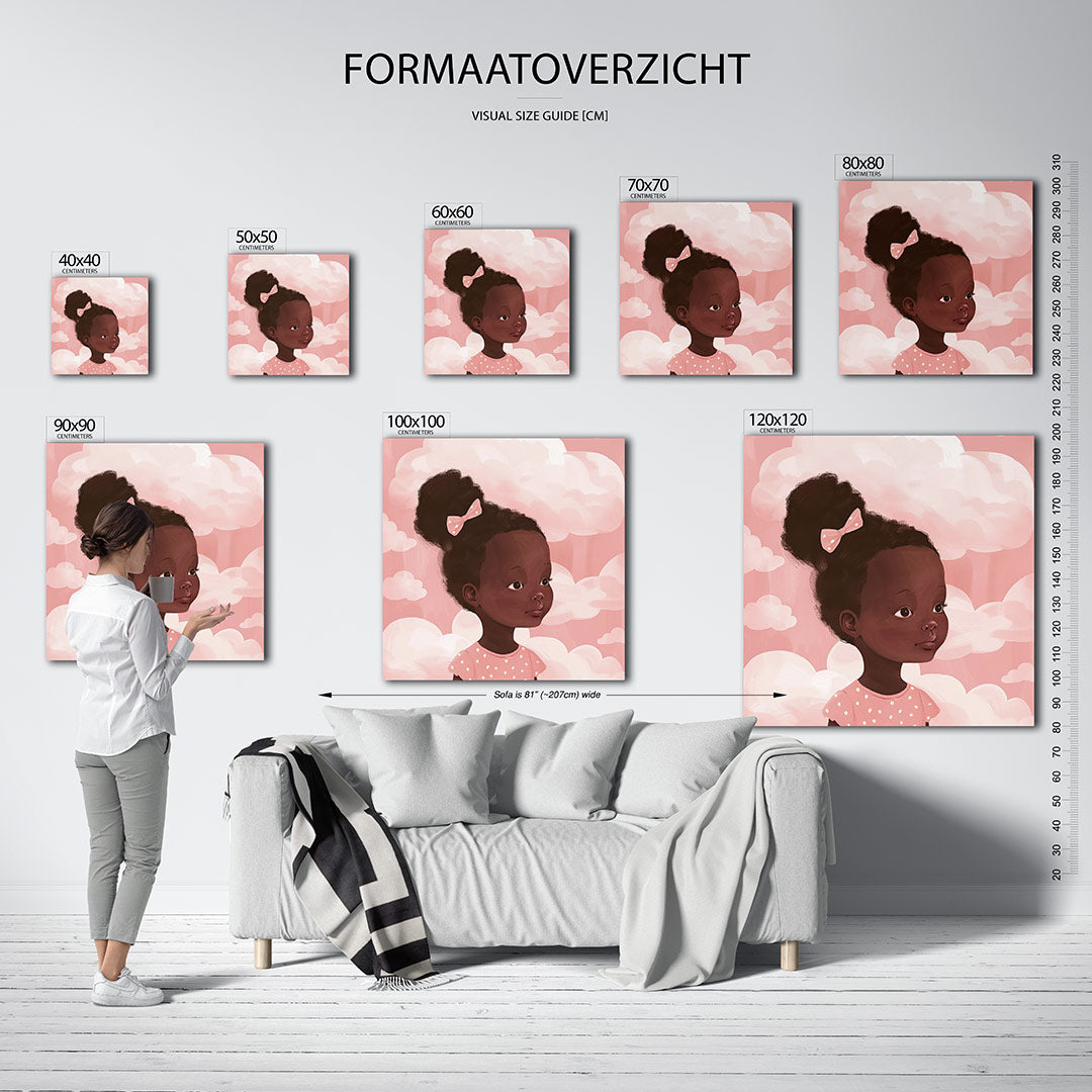 Dromerig portret meisje kunstwerk – sfeerbeeld – een jong meisje met een schattige strik in haar haar kijkt dromerig omhoog.