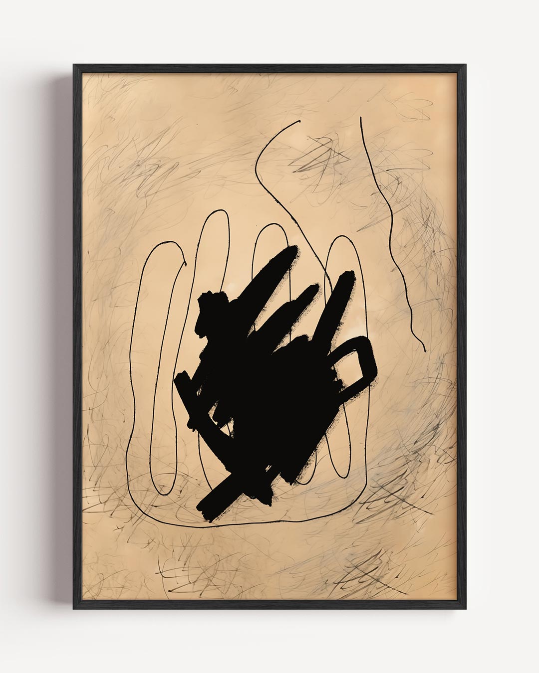 Abstracte Kunstposter met Zwarte Accenten – botanische portret poster als wanddecoratie