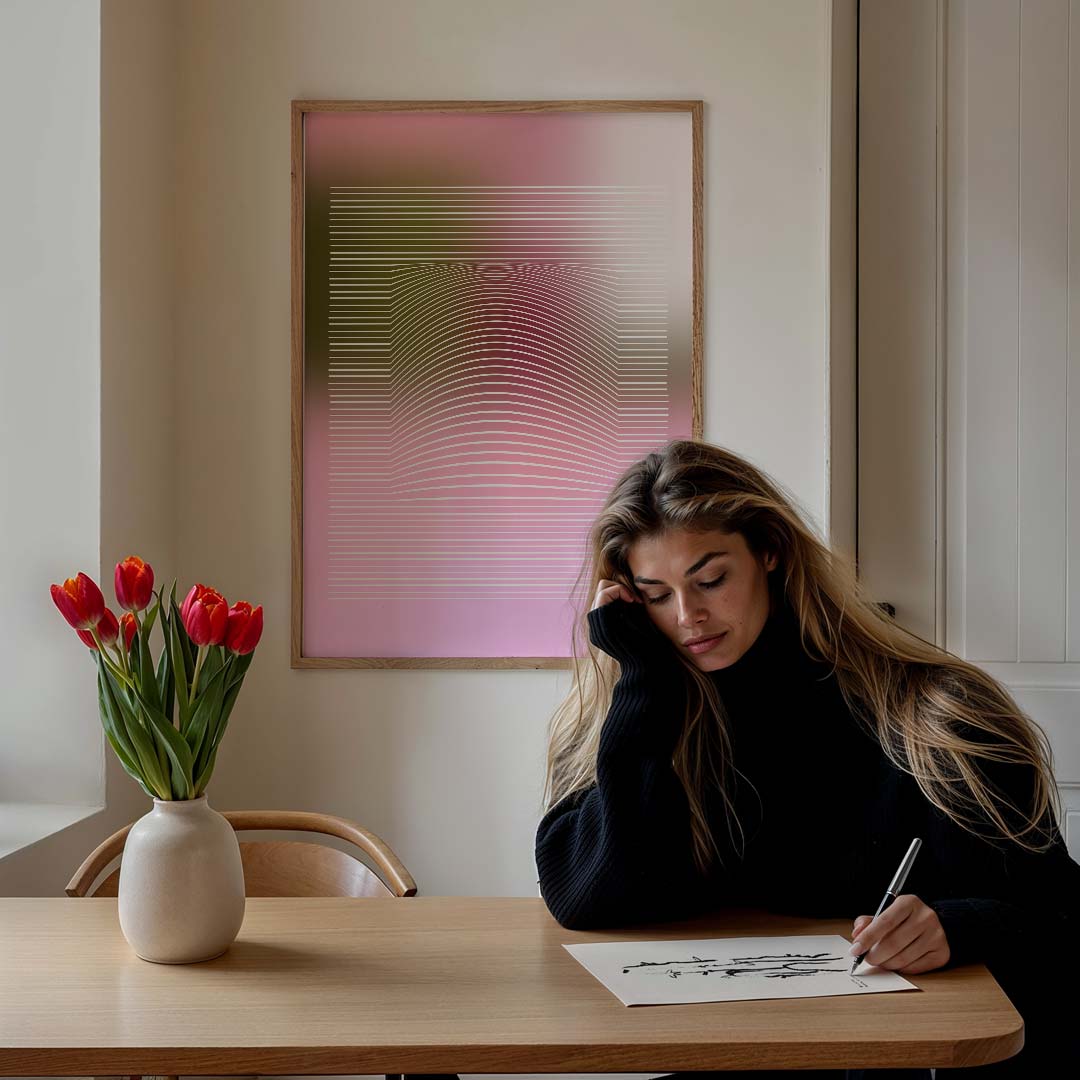 Retro Linie Illusie – staande muurposter met kleurrijke abstracte vormen