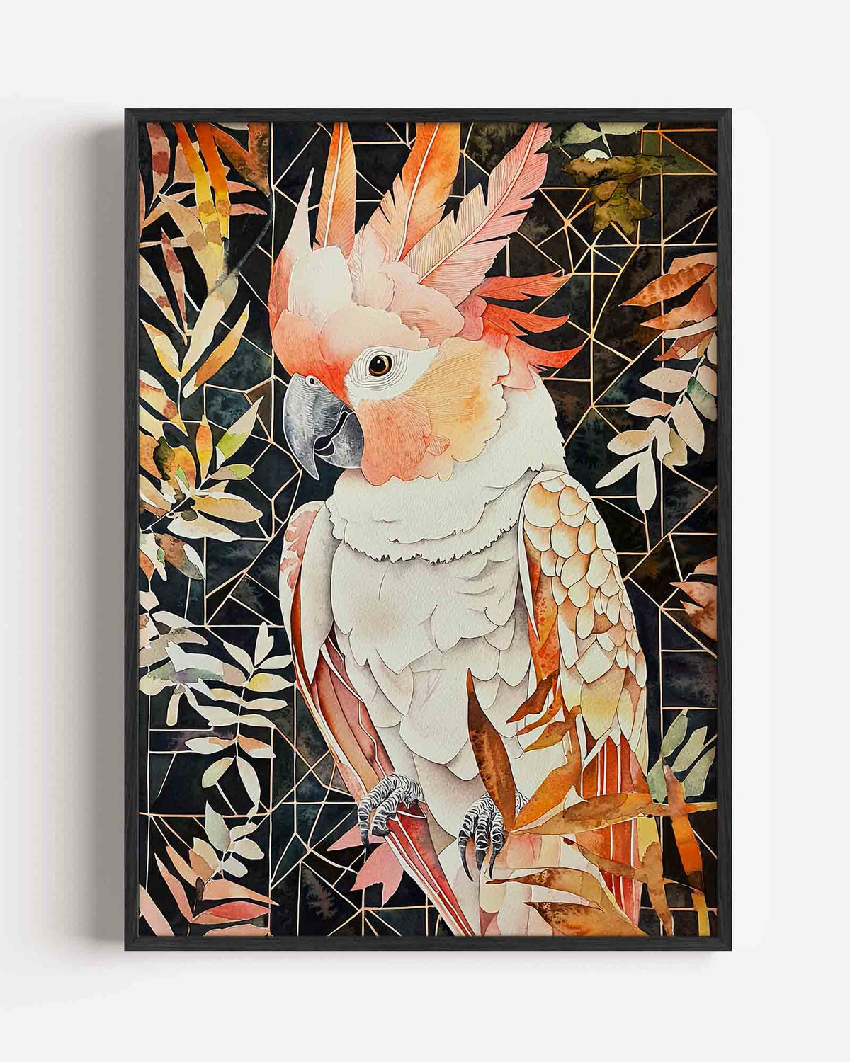 Papegaai met bladeren – dieren portret poster als wanddecoratie