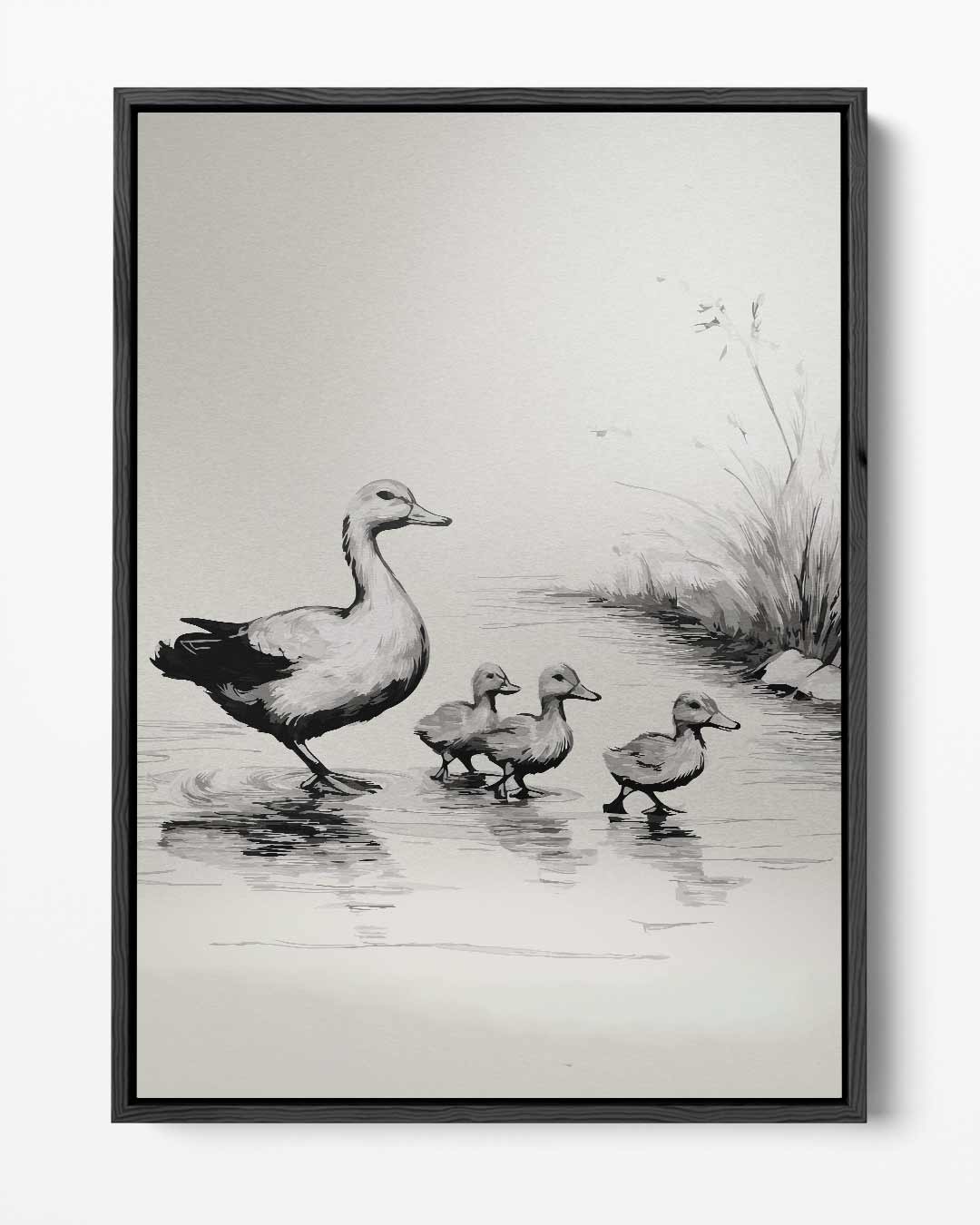 Schattige Eendenfamilie aan het Water – portret kunstwerk als wanddecoratie