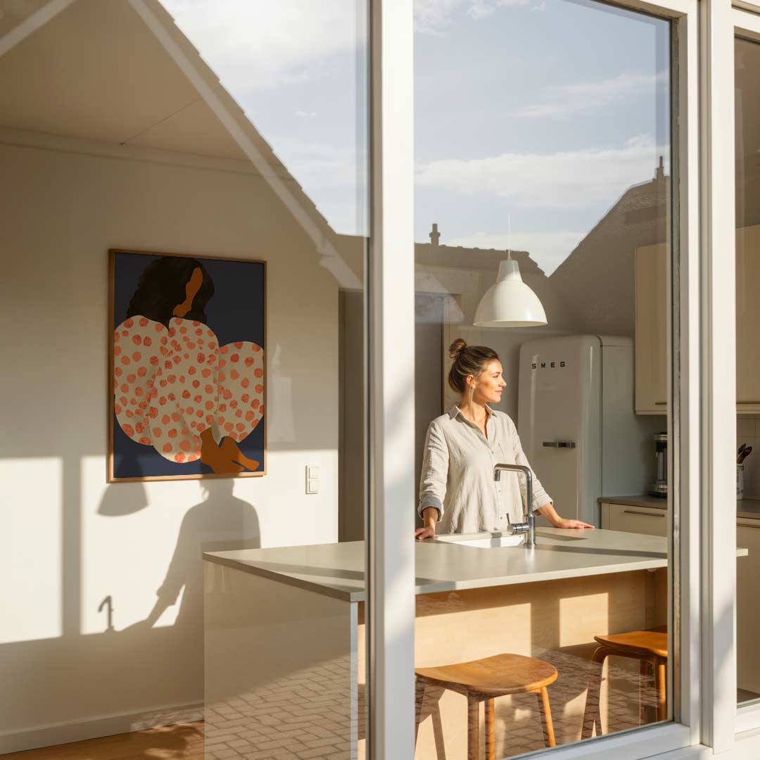 Stijlvolle Vrouwelijke Abstracte Kunstposter – vrouwelijke portretposter in staand formaat