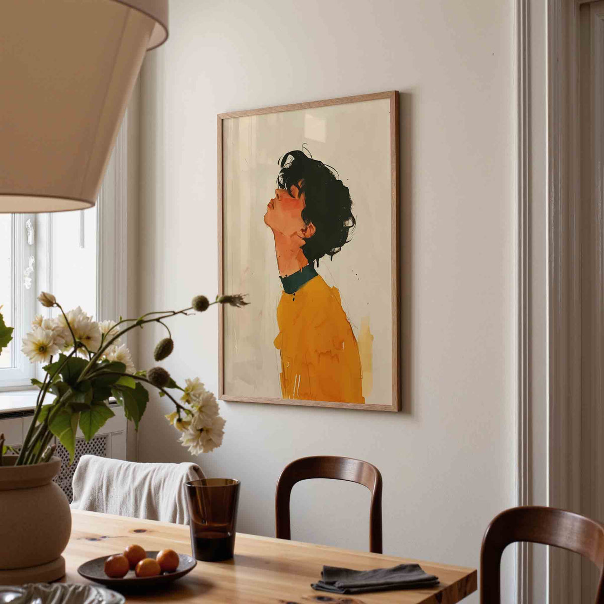 Portret met oranje trui – eigentijdse illustratie poster in staand formaat