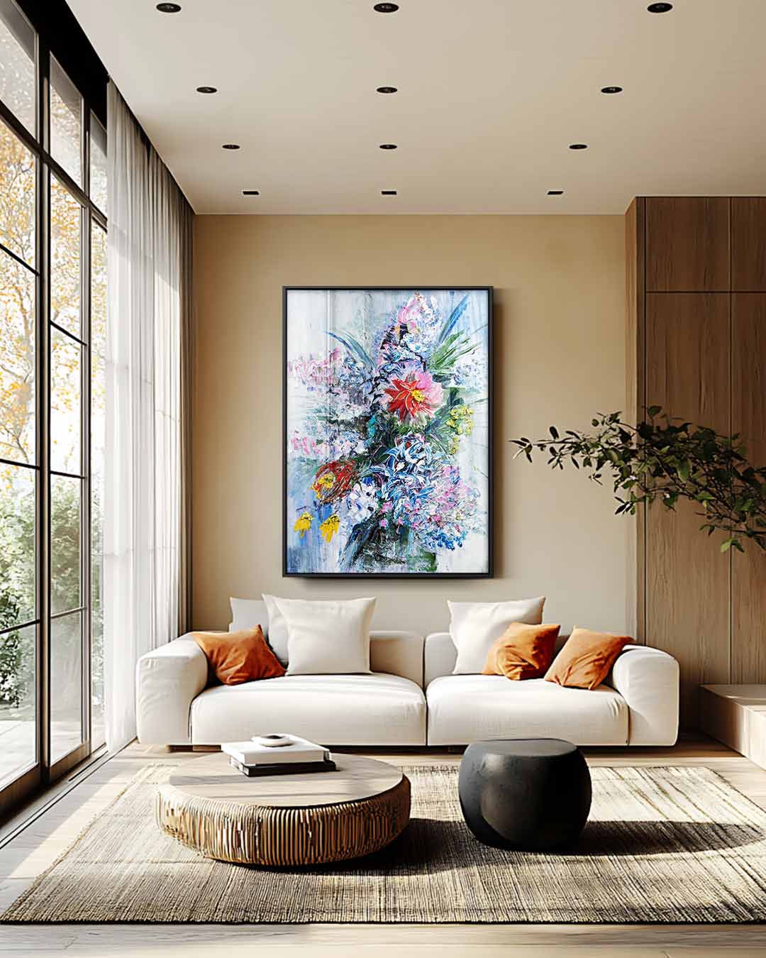 Bloemenzee in Kleurrijke Borstelstreken – staand kunstwerk voor modern interieur