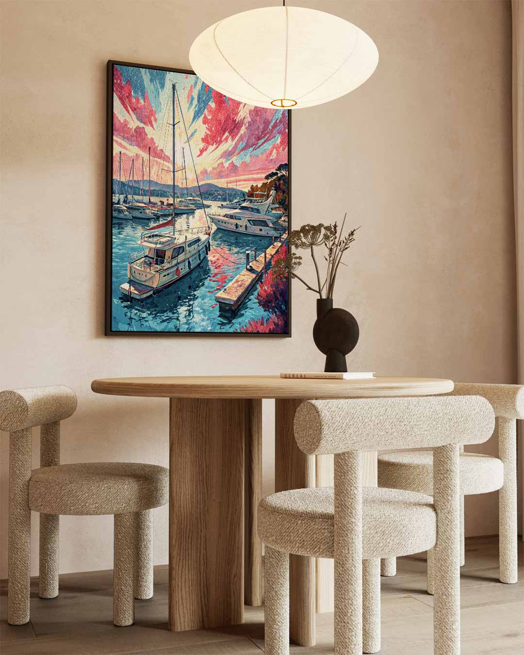 Magische Havenscène bij Zonsondergang – staand kunstwerk voor modern interieur