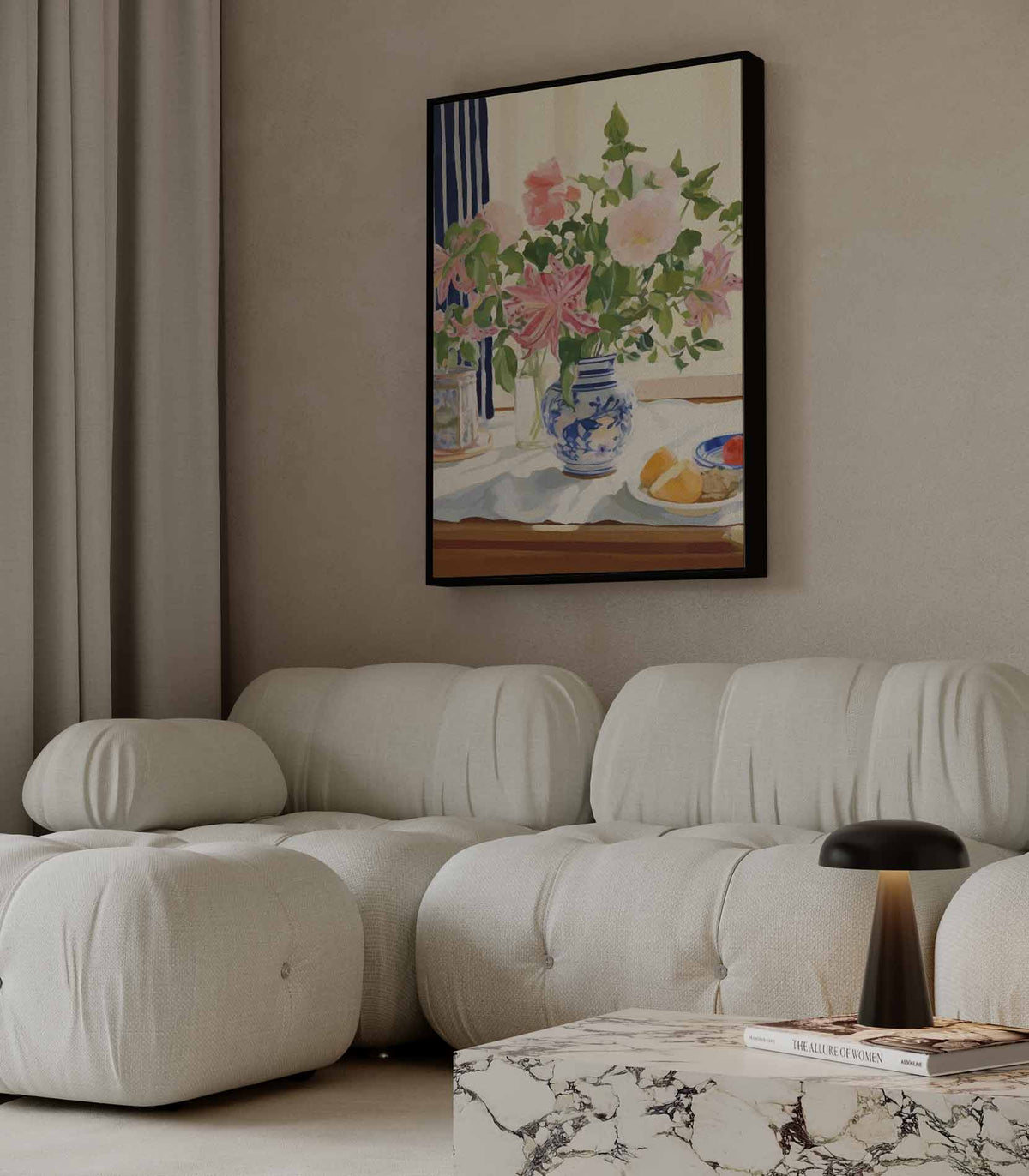 Bloemenpracht in Blauw-Witte Vaas – dibond wanddecoratie in staand formaat