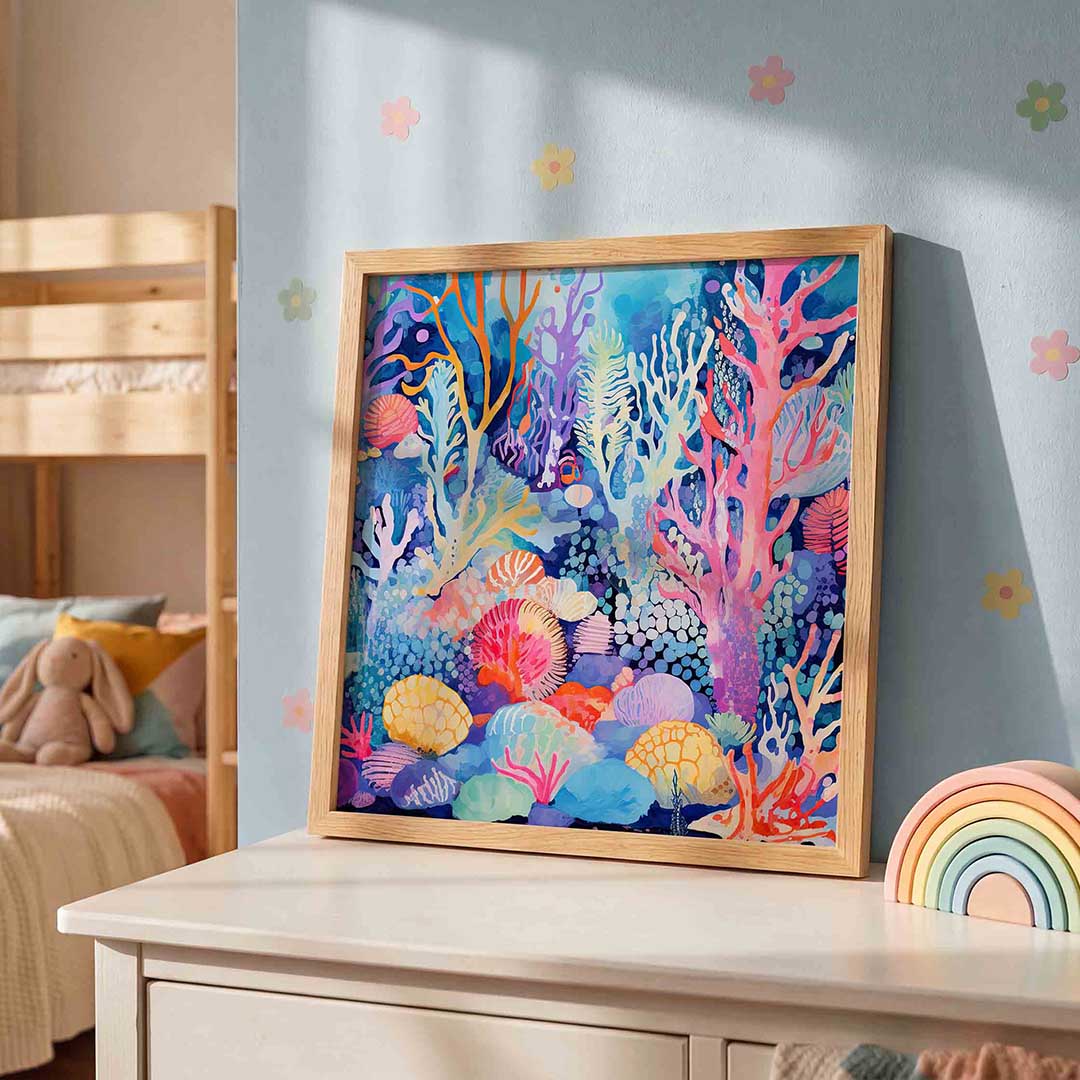 Koraalrif – speelse wandkunst als vierkante kinderposter