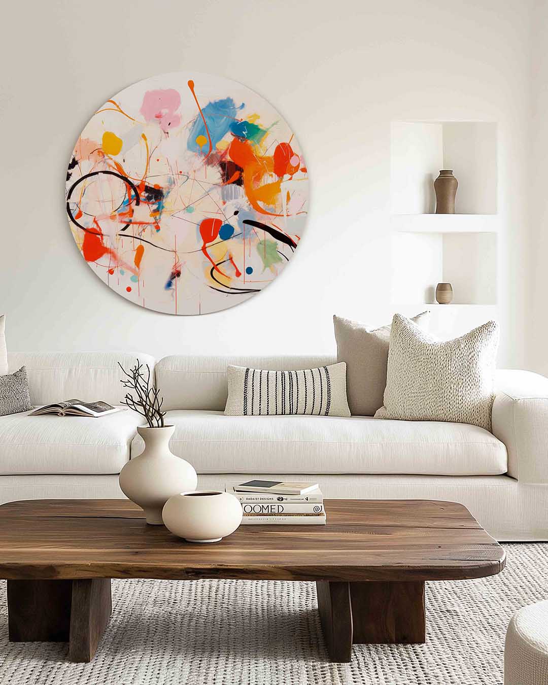 Abstracte vormen – muurcirkel met kleur en vormen voor aan de muur