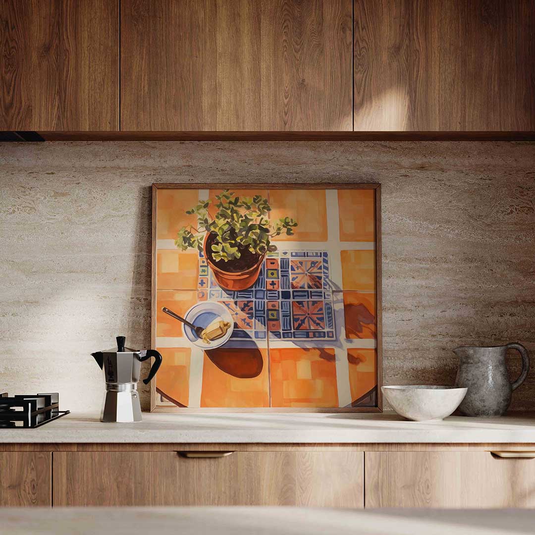 Plant en schaduw – culinaire wandkunst als vierkante poster