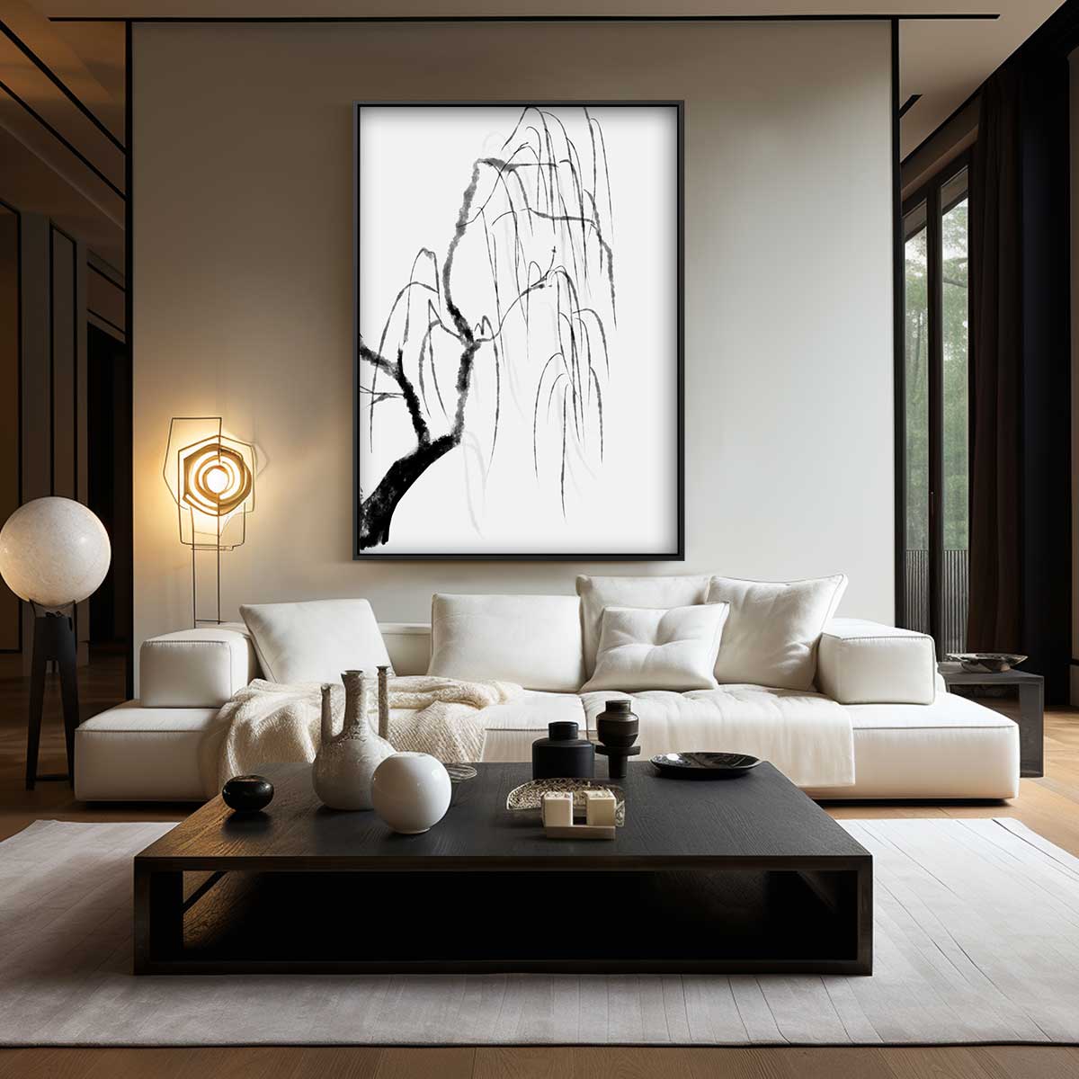 Subtiele Zen Bomen – kunstwerk met zwarte baklijst