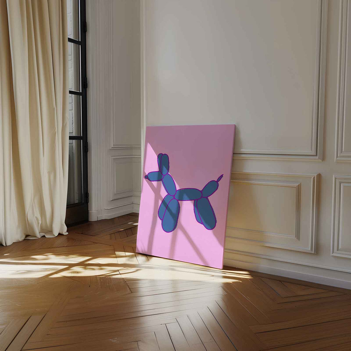 Vrolijke Ballonhond in Blauw – staand kunstwerk voor modern interieur