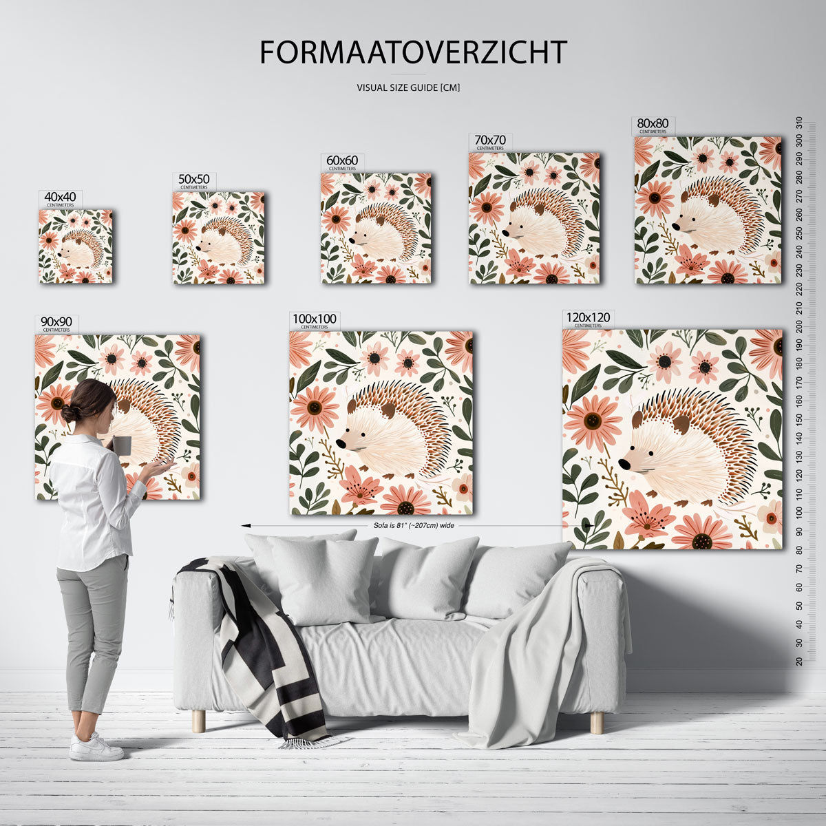 Egel en bloemen – vierkante muurposter voor de kinderkamer